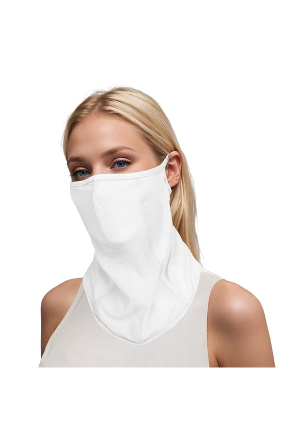 BYHONG Sun Protective Scarf with Ear Loops UPF 50+ Full Face Cover Lightweight Breathable for Driving Summer Outdoor Use White One Size
