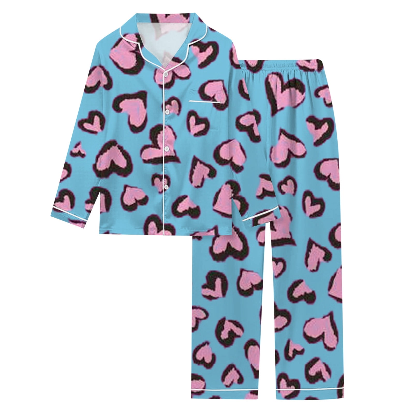 Heart Print Lounge Button Up Pajamas Set