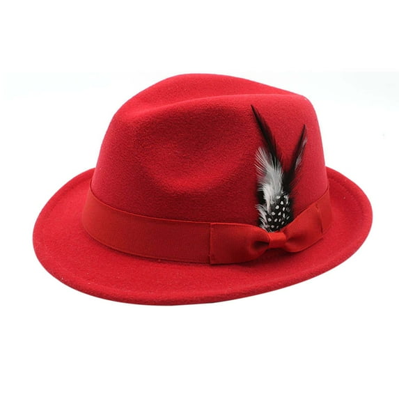 Bmisegm Vintage German Hat Traditional Fedora with Feather for Oktoberfest Parties & Outdoor Events Women Caps Red One Size