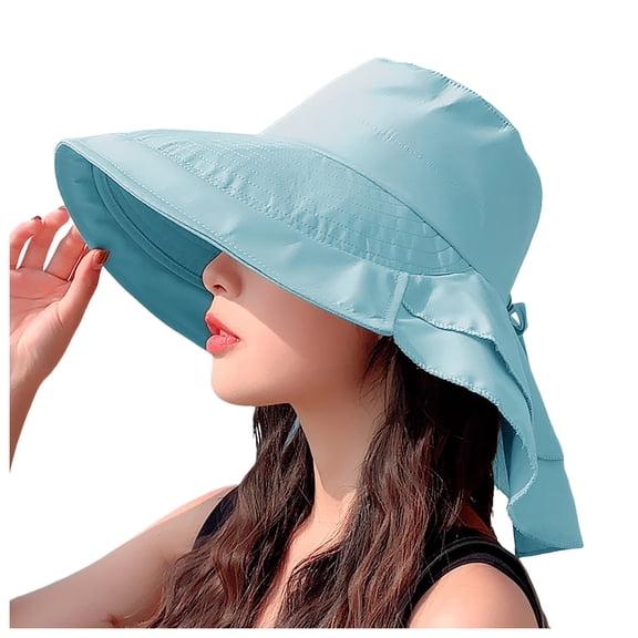 BYHONG Wide Brim Ponytail Adjustable Beach Hat Sun Hat Sun Hats Blue