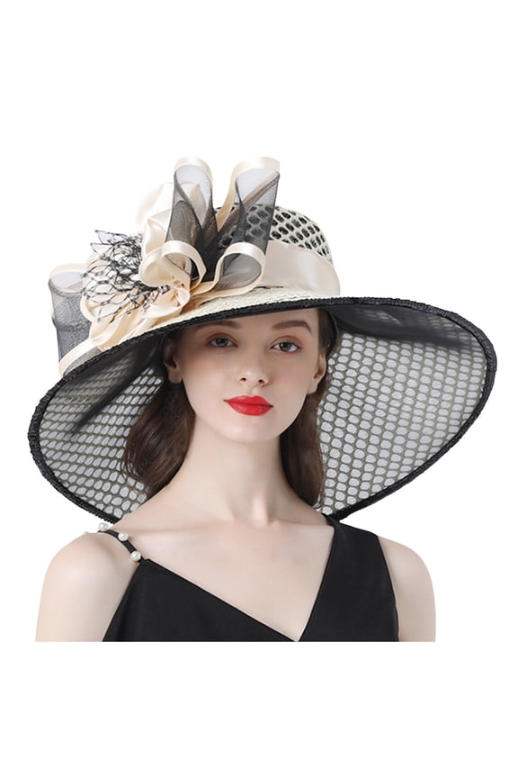 BYHONG Women Hat Wide Brim Sun Hats for Wedding Tea Party Fascinator Hat Use Sun Hats Yellow