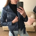 thumbnail image 1 of BYHONG Women Cool Leather Jacket Long Sleeve Zipper Fitted Coat Fall Short Jacket Jackets for Women Blue M, 1 of 4
