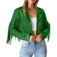 thumbnail image 1 of Bmisegm Women Fashion Fringe Suede Leather Jackets Fashion Tassel Motorcycle Cropped Coats Women's Casual Jackets Green XL, 1 of 9