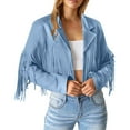 thumbnail image 1 of Bmisegm Women Fashion Fringe Suede Leather Jackets Fashion Tassel Motorcycle Cropped Coats Women's Casual Jackets Sky Blue XXL, 1 of 9