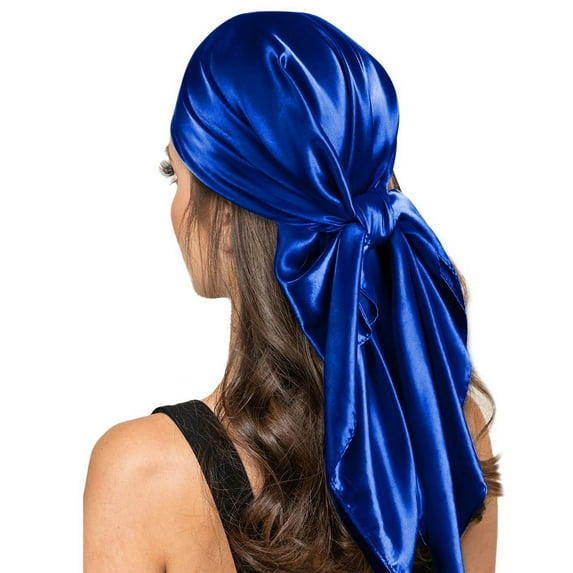 Bmisegm Women Fashion Solid Satin Square Head Scarf Lightweight Neck Scarves Hair Bandana Neckerchief Hair Scarf Headband Blue One Size