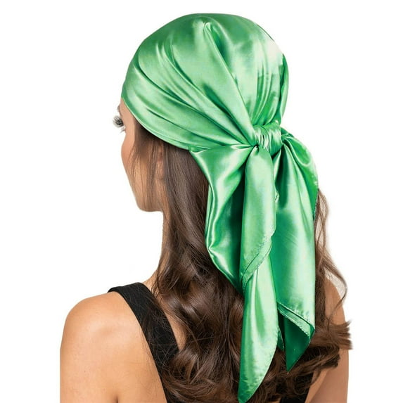 BYHONG Women Fashion Solid Satin Square Head Scarf Lightweight Neck Scarves Hair Bandana Neckerchief Hair Scarf Headband Green One Size