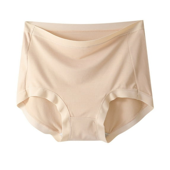 BYHONG Women High Waist Feel Crotch Seamless Solid Color Breathable High Elasticity Large Size Briefs Women Panties Beige XXL