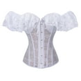 thumbnail image 1 of BYHONG Women Lace Up Vintage Boned Bustier Corset With Garters Lace Up Boned Overbust Corset Bustier Lingerie Bodyshaper White XL, 1 of 4