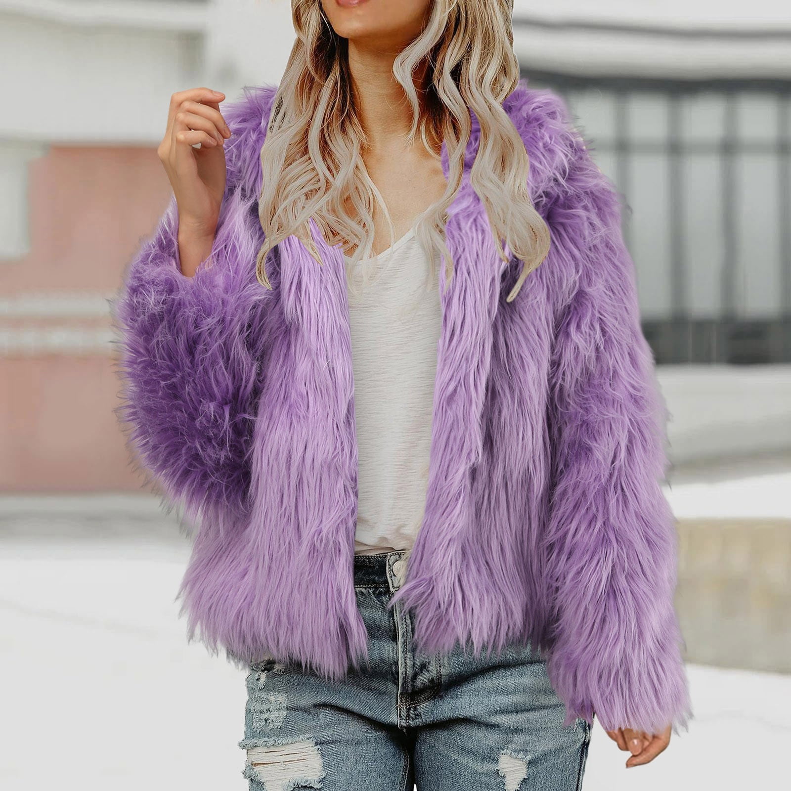 Women's Faux Fur Cape Coat - Open Front, Cropped, Furry Jacket For Evening Wear & Special Occasions