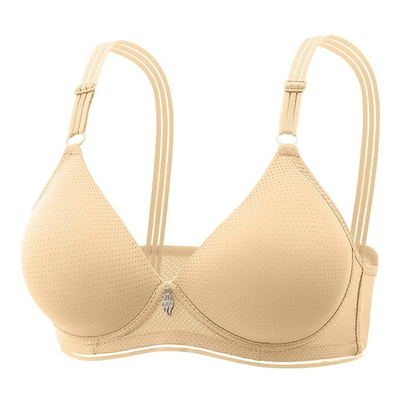 Bmisegm Women Lace Back Button Shaping Cup Adjustable Shoulder Strap Large Size Underwire Bra Wireless Bras Soft Everyday Bra Khaki 38