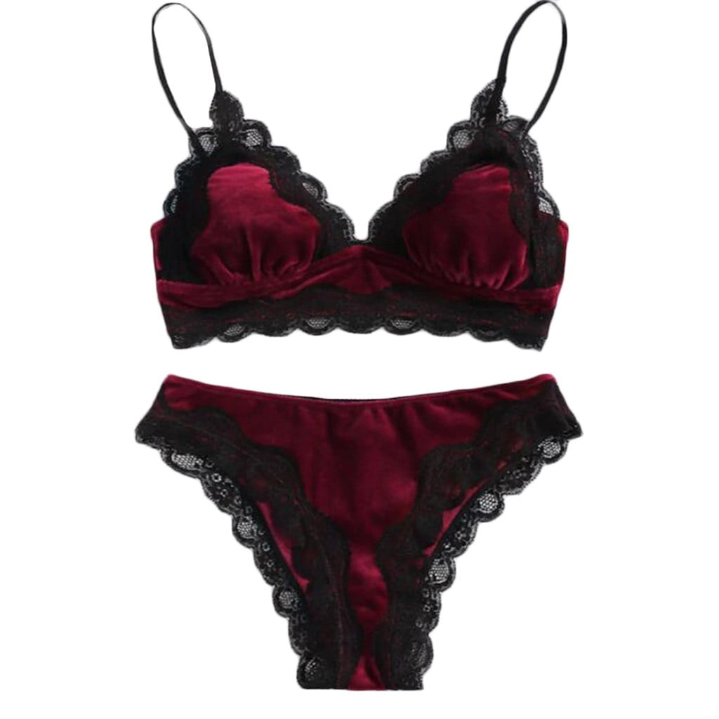 sexy velvet lingerie Red Velvet Cut-Out Thong Garter Belt 5Pc Sexy Lingerie Set – AMIClubwear main image 1