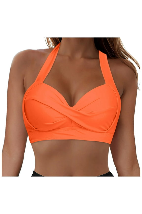 BYHONG Women Swimwear Tops Underwire Full Coverage Bikini Top Push up Swim Crop Top Tie Back Bathing Suit Tops Orange XL