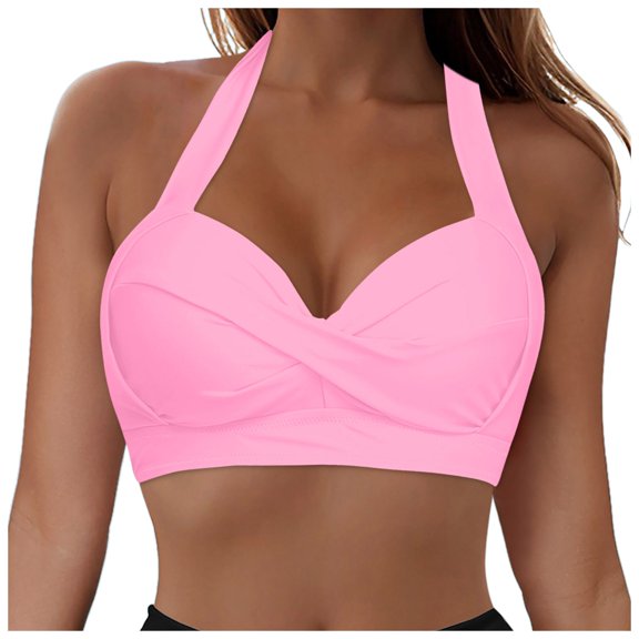 BYHONG Women Swimwear Tops Underwire Full Coverage Bikini Top Push up Swim Crop Top Tie Back Bathing Suit Tops Pink M