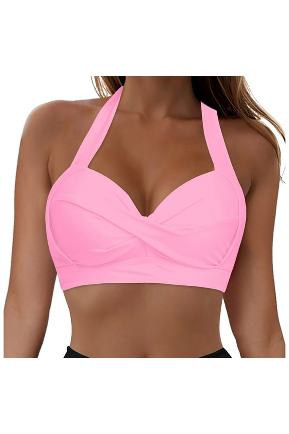 BYHONG Women Swimwear Tops Underwire Full Coverage Bikini Top Push up Swim Crop Top Tie Back Bathing Suit Tops Pink XL