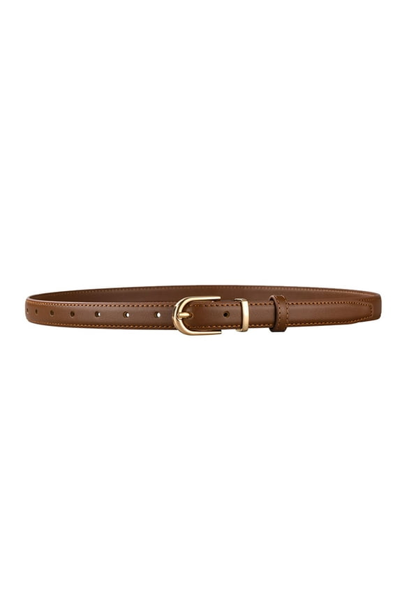 Women Thin Belt Skinny Leather Belt Jeans Dress With Gold Alloy Buckle Women&nbsp;belt Brown One Size