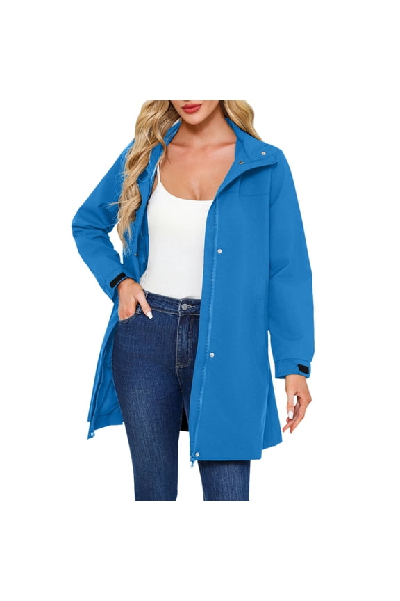 BYHONG Women Trench Coat Women Hooded Long Sleeved Spring and Autumn Jacket Loose Casual Windproof Jacket Blue XXXL