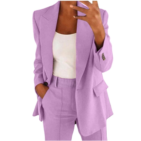 BYHONG Women Two Piece Pants Set Lapels Business Long Sleeve Button Formal Blouses Womens Pant Suits M