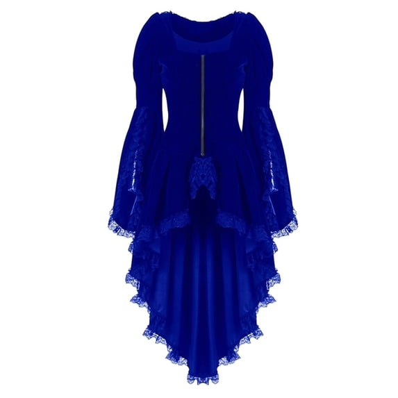 BYHONG Women Vintage Long-sleeved Waist Back Bandage Lace Stitching Jacket OverCoat Blue 18
