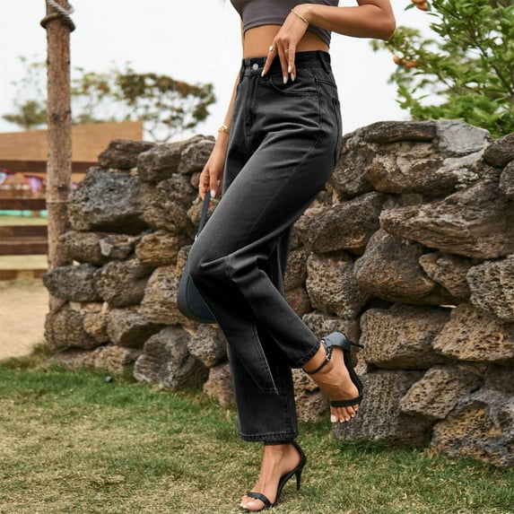 Bmisegm Women Water Split Temperament Mid Waist Casual Comfort Fashion Personality Long Trousers Jeans Women Pants M Grey