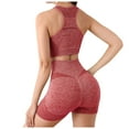 thumbnail image 1 of BYHONG Women Yoga Shorts Set Women Yoga 2Pcs Set Sporstwear Seamless Bra Tops Suits with Shorts Gym Tracksuit High Waist Ankle Leggings Red Red, 1 of 4