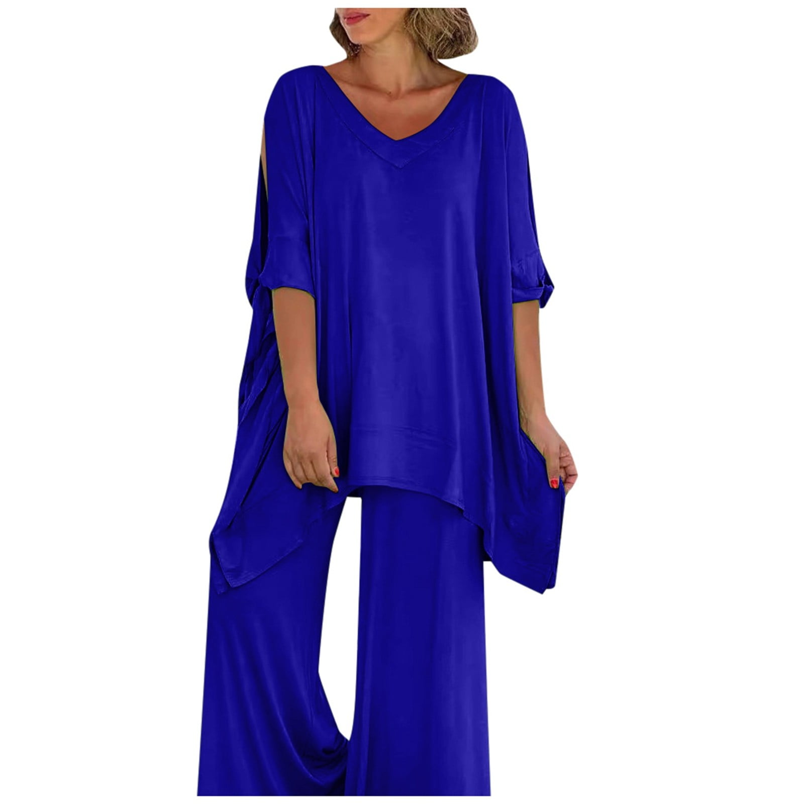 Beach Blue Tie Dye Cotton Vest And Wide Leg Pants Two Pieces Set Summer main image 1