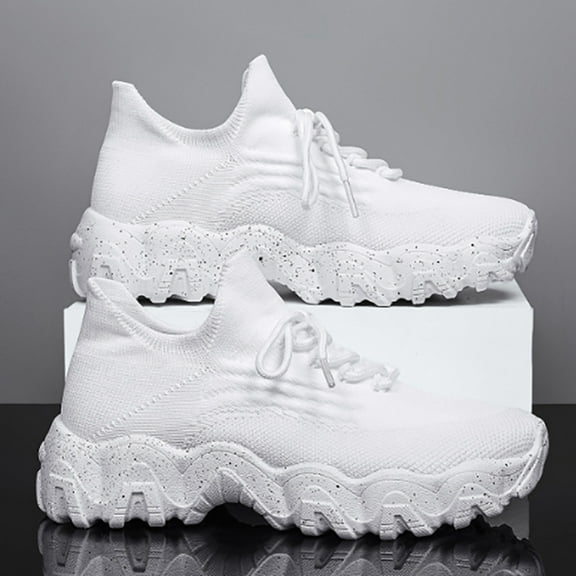 BYHONG Women's 2025 New Casual Non Thick Soled Sloping Heel Fly Woven Mesh Shoes Height Increasing Shoes Casual Shoes for Women White 9.5