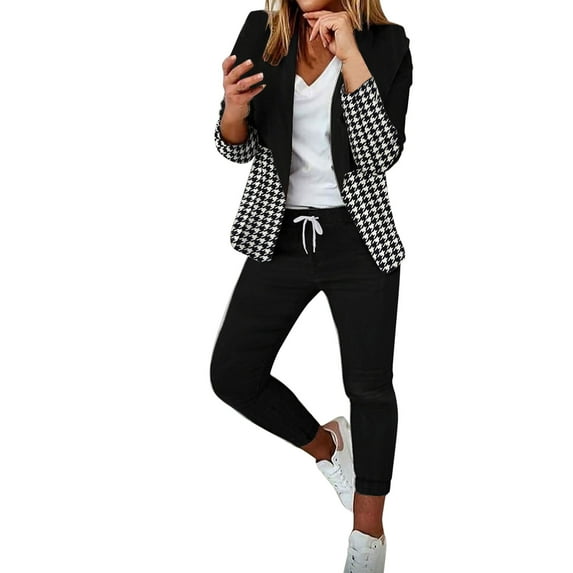 Bmisegm Women's 2PC Casual Light Weight Thin Jacket Slim Coat Long Sleeve Blazer Office Business Pants+ Coats Jacket Outwear Suits 2 Piece Sets for Women White M