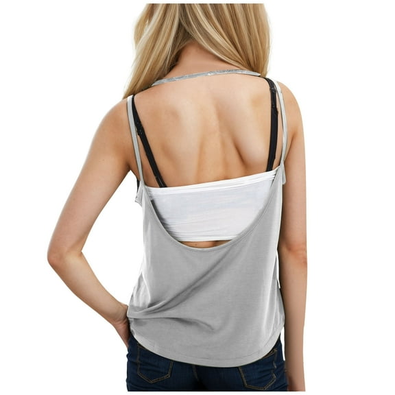 BYHONG Women’s Athletic Blouse Backless Tank Top for Women Loose Yoga Shirt Light Gray S
