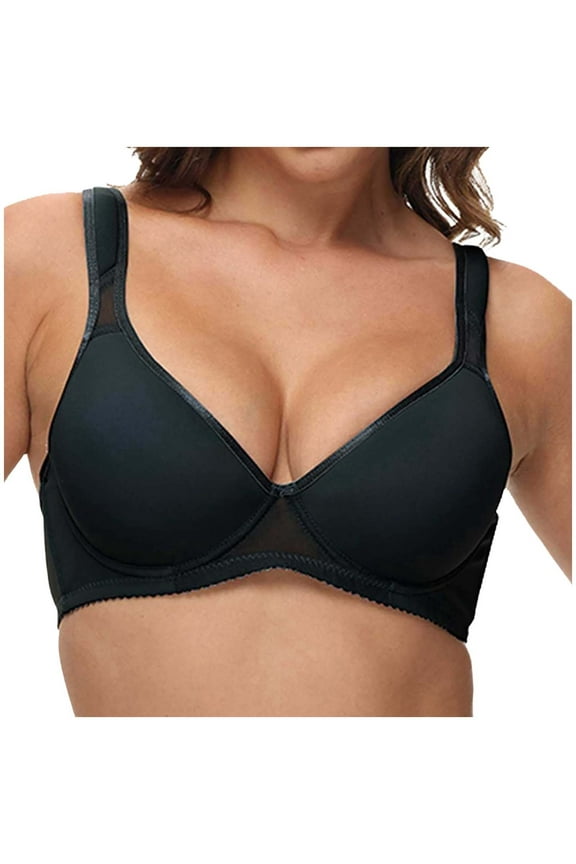 Women's Bra with Widened Shoulder Straps Thin Cup Sponge Solid Color Summer T Shirt Versatile Bra Bras for Women Black 36C