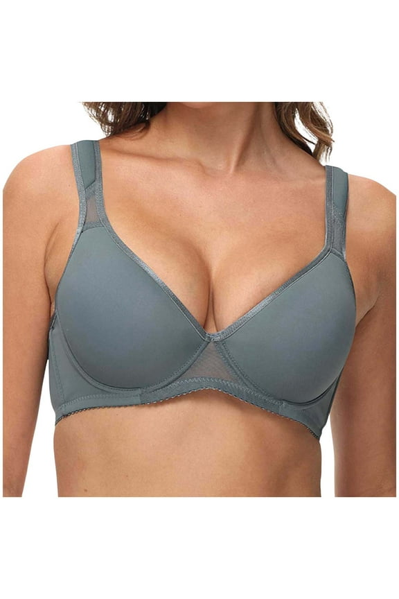 Women's Bra with Widened Shoulder Straps Thin Cup Sponge Solid Color Summer T Shirt Versatile Bra Bras for Women Grey 34B