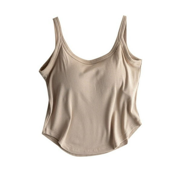 BYHONG Women's Built-In Bra Tank Top - Solid Color Summer Camisole, Womens Blouses & Athletic Sleeveless Layering Top Khaki S