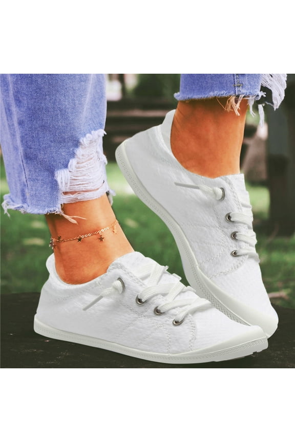 BYHONG Women's Canvas Shoes Vulcanize Soft Ladies Loafers Flat Shoes Sneakers Casual Shoes for Women White 7.5