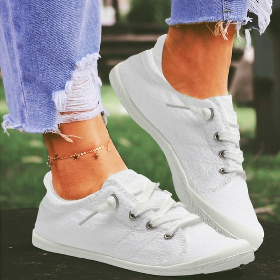 BYHONG Women's Canvas Shoes Vulcanize Soft Ladies Loafers Flat Shoes Sneakers Casual Shoes for Women White 8
