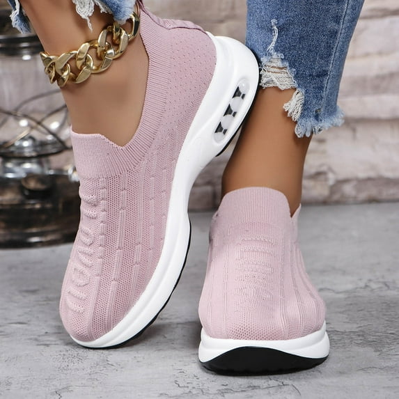 BYHONG Women's Casual Flat Sneakers Solid Color Lightweight Casual Sneakers Casual Shoes for Women Pink 8.5