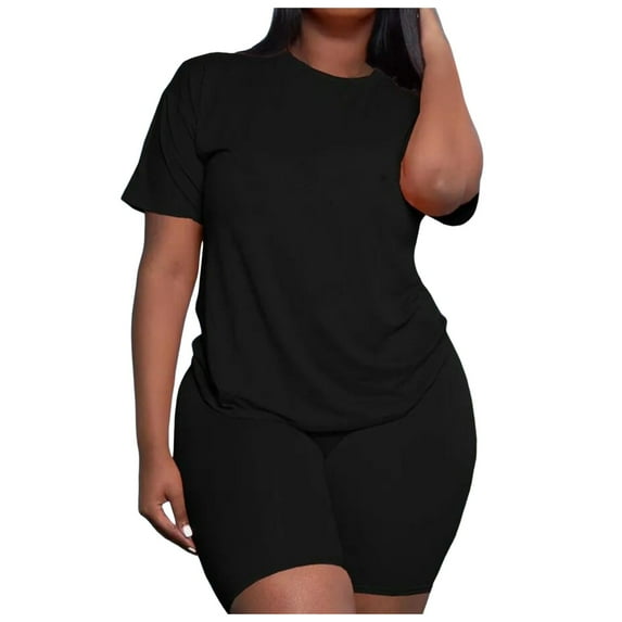 Bmisegm Women's Casual Prints Button Mid Sleeve Shirt Top High Waist Loose Pocket Pant Two Piece Top And Bottom Set 2 Piece Sets Women Outfit Black XL