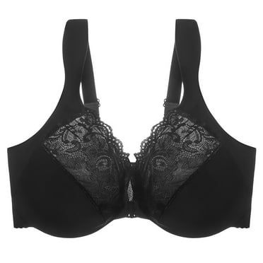 BYHONG Women's Comfortable and Sexy Bra with Lace Gathering and Adjustable Wide Shoulder Straps Front Buckle Bra Black XXL