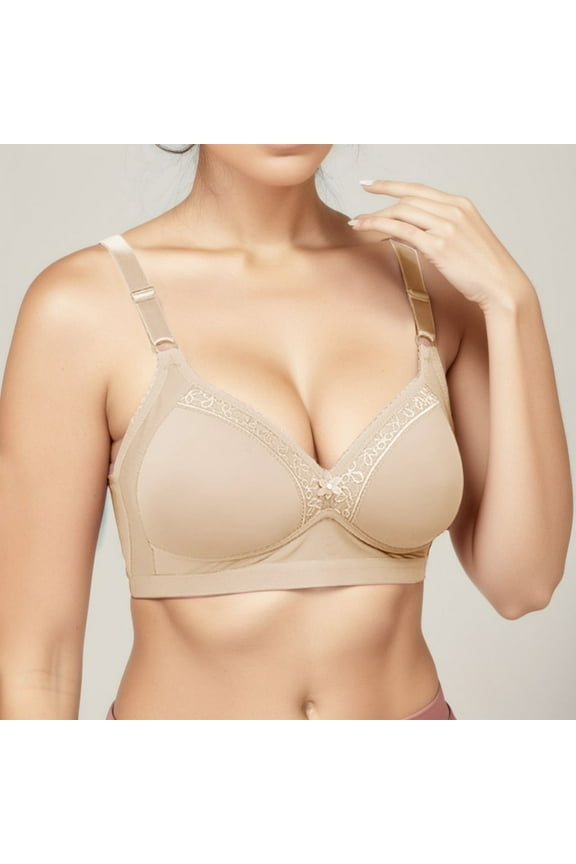 BYHONG Women's Comfortable New Middle and Old Age Large Sized No Steel Ring Gathering Large Cup Thin Cotton Bra Bars for Women Beige 42