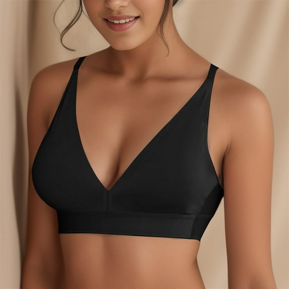 BYHONG Women's Comfortable Sexy Feel Soft Comfortable Breathable Deep V Ring and Traceless Bra Bars for Women Black S