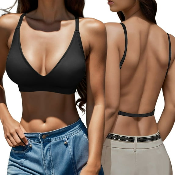 BYHONG Women's Comfortable U Shaped Back Gathering Small Chest Without Steel Ring Lace Adjustment Type Collar Bra Bra for Women Black XL