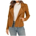 thumbnail image 1 of Bmisegm Women's Fall Suede Moto Jacket Fashion Long Sleeve Zipper Short Casual Coats With Pockets Jackets for Women Casual Brown XL, 1 of 8