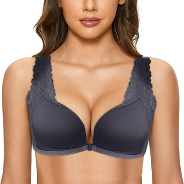BYHONG Women's Front Closure Bra Racerback Plus Size Unlined Underwire Full Coverage Bras Bra for Women black D