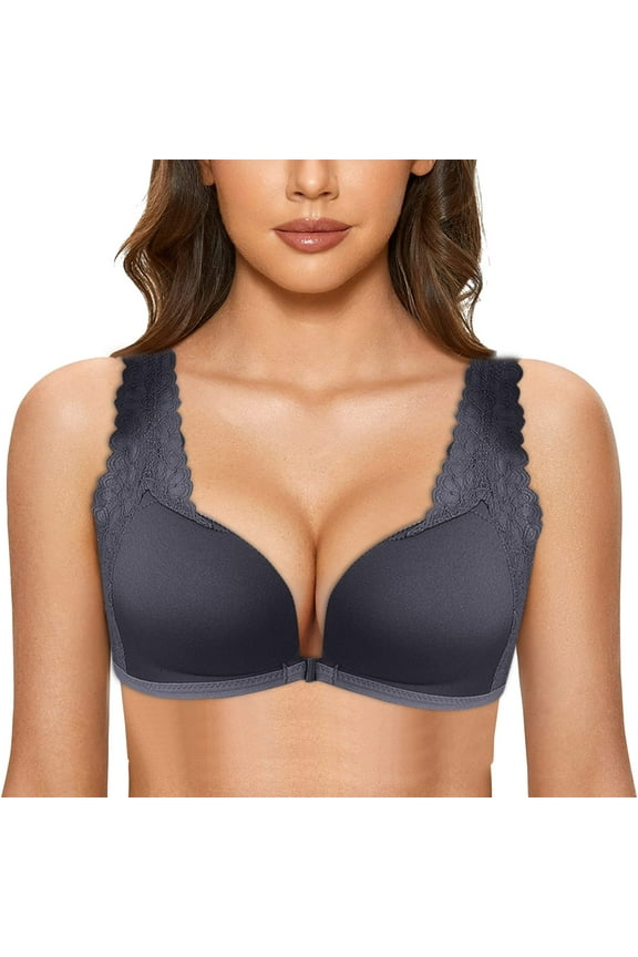 BYHONG Women's Front Closure Bra Racerback Plus Size Unlined Underwire Full Coverage Bras Bra for Women black D