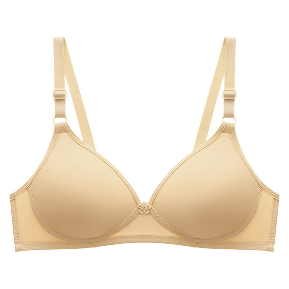 BYHONG Women's Front Side Buckle Lace Edge Without Steel Ring Movement Seamless Gathering Adjustment Yoga Sleep Large Bra Beige 42