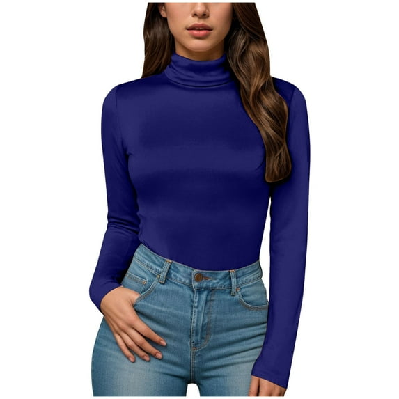 BYHONG Women's High Neck Solid Color Slim Fit And Body Shaping Underwear Dark Blue M