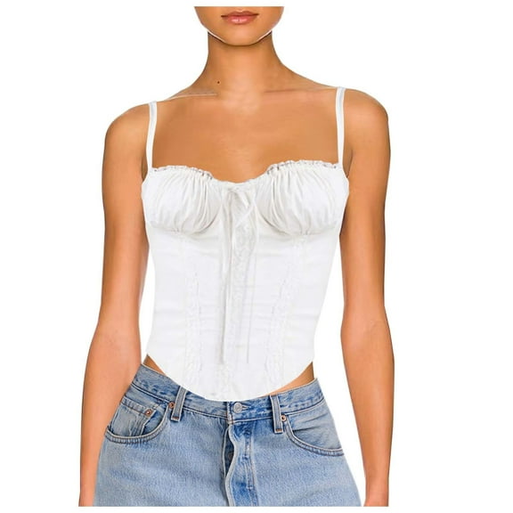 BYHONG Women's Lace Trim Camisole Top Sleeveless V-Neck Tank Top for Women Strappy Summer Blouse with Spliced Design, Casual Fashion Vest White L