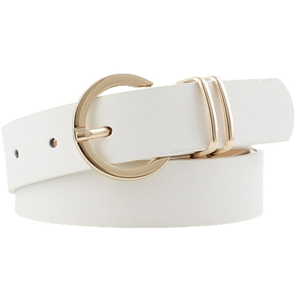 Bmisegm Women's Leather Belts for Jeans Dresses Fashion Gold Buckle Ladies Belt Womens Belts for Jeans White One Size