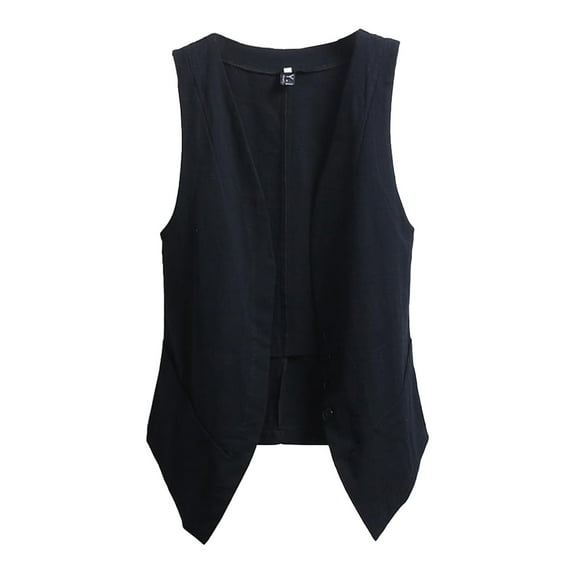 BYHONG Women’s Linen Blouse Sleeveless Tank Top for Women Summer Vest Coat Black XL