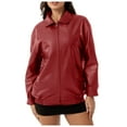 thumbnail image 1 of BYHONG Women's Loose Leather Jacket OVERSIZE Women's Jacket Long Sleeve Lapel Spring and Autumn Coat Womens Fall Jackets Red L, 1 of 7