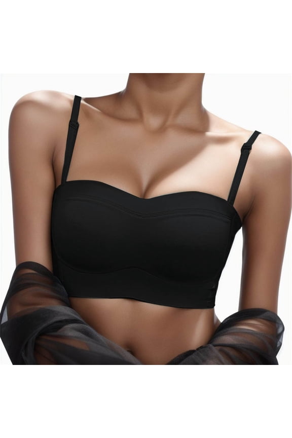 BYHONG Women's Low Back Bra Wire Backless Bra Convertible Spaghetti Strap Seamless Sleeping Bralette Bra for Women Black L