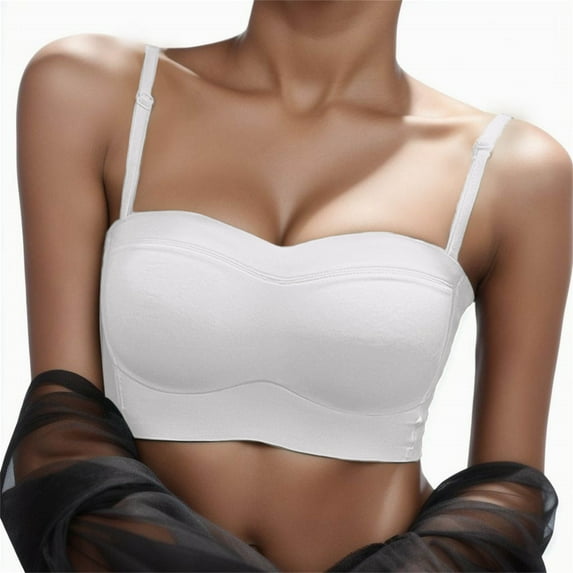 BYHONG Women's Low Back Bra Wire Backless Bra Convertible Spaghetti Strap Seamless Sleeping Bralette Bra for Women White 80/36